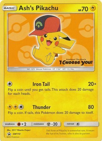 Ash's Pikachu [Iron Tail | Thunder] Card Front