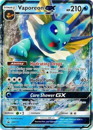 Vaporeon GX [Hydrating Drops | Hydro Pump | Cure Shower GX] Card Front