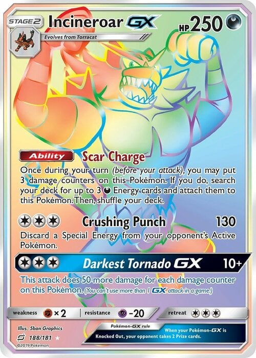 Incineroar GX [Scar Charge | Crushing Punch | Darkest Tornado GX] Card Front