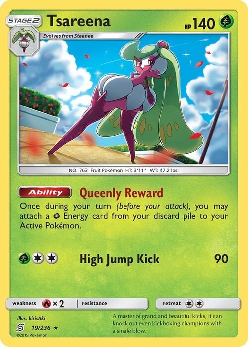 Tsareena [Queenly Reward | High Jump Kick] Card Front