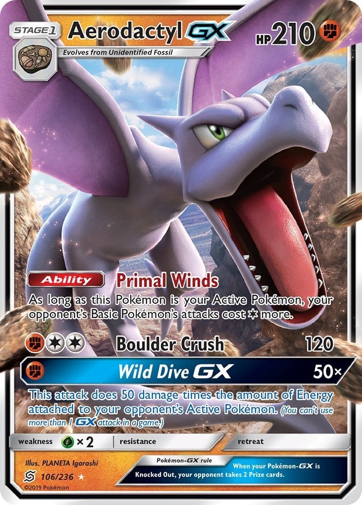 Aerodactyl GX - Unified Minds Pokémon card 106/236