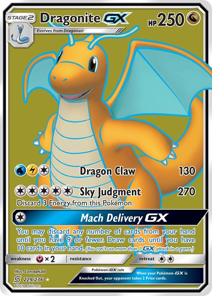 2019 Pokemon, Unified Minds, #152/236 Dragonite GX, Holo Ultra Rare