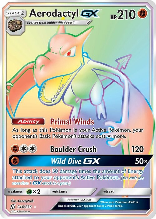 Mavin  Pokemon Card Aerodactyl GX - SM Unified Minds 106/236 - Half-Art  Rare NM