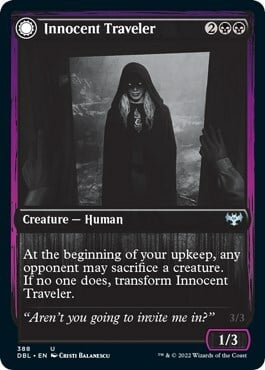 Innocent Traveler // Malicious Invader Card Front