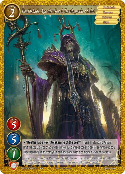 Deathshade Apostle Goral, Deathspeaker Saint Card Front