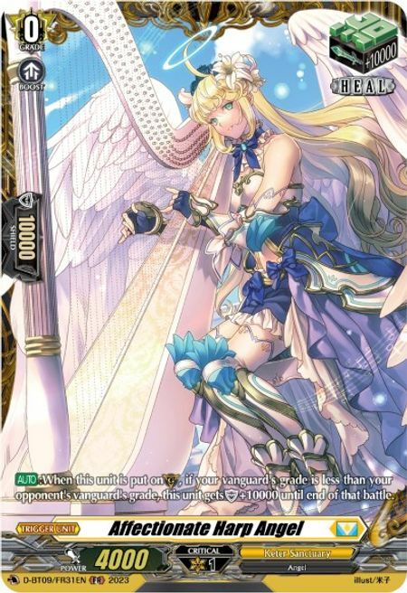 Affectionate Harp Angel Card Front