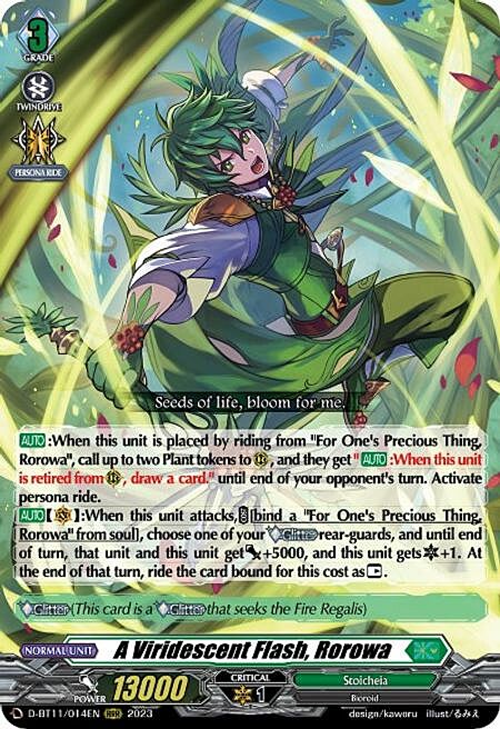 A Viridescent Flash, Rorowa Card Front