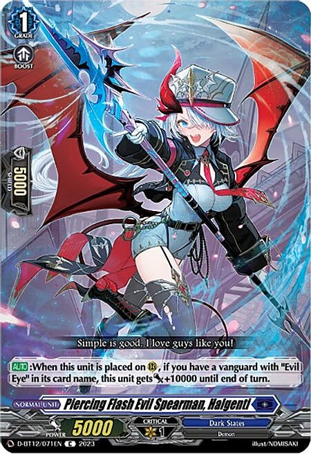 Piercing Flash Evil Spearman, Halgenti Card Front