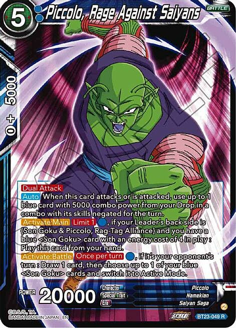 Piccolo, Rage Against Saiyans Frente