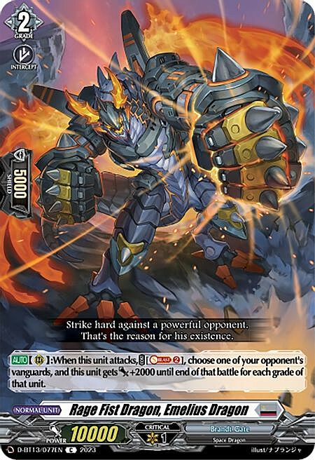 Rage Fist Dragon, Emelius Dragon Card Front