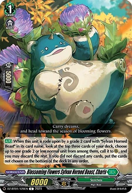 Blossoming Flowers Sylvan Horned Beast, Charis Card Front