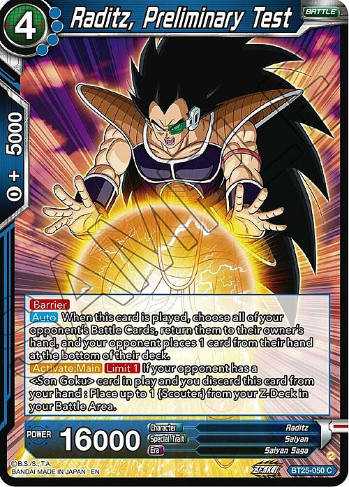 Raditz, Preliminary Test Frente