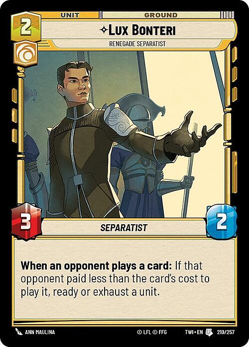 Lux Bonteri, Separatista Rinnegato Card Front