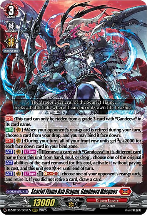 Scarlet Flame Ash Dragon, Gandeeva Masques Card Front